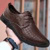 Men's shoes 2025 summer new fashion trend British style driving casual shoes round head lace-up hollow breathable leather shoes