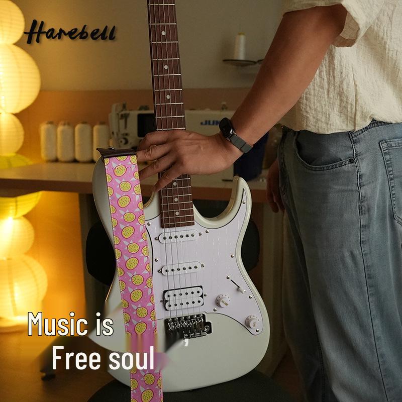Guitar Strap - Pink Passion Fruit Pattern, Adjustable Buckle, Model PO-028.