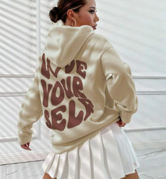 Women's Harajuku Fleece Hoodie with Back Letter Print