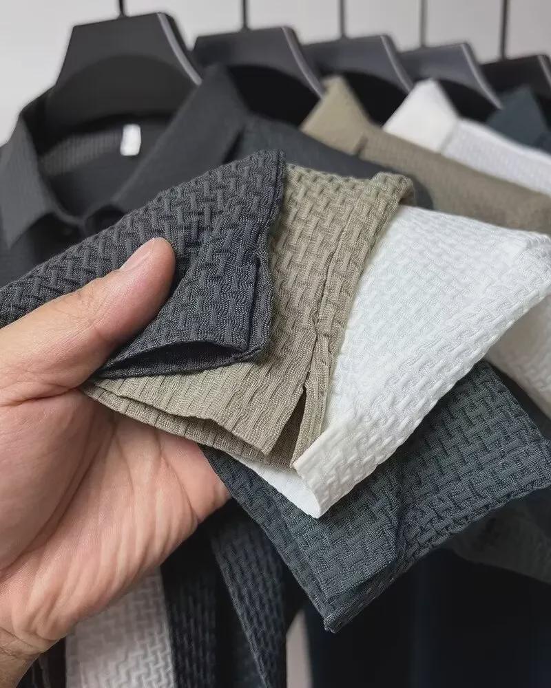 Men's Summer Ice Silk Mesh Polo Shirt with Short Sleeves and Colorful Collar.