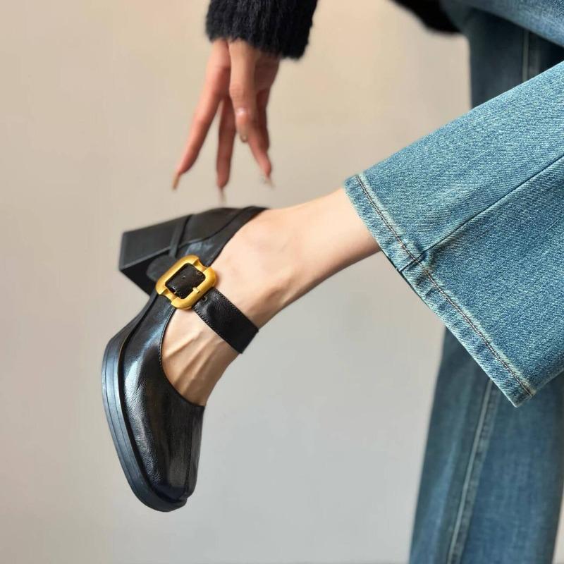 High-Heeled Mary Jane Schuhe Damen Frühling Neu Eckige Zehenpartie Bequeme Füße Blockabsatz Einzelne Schuhe