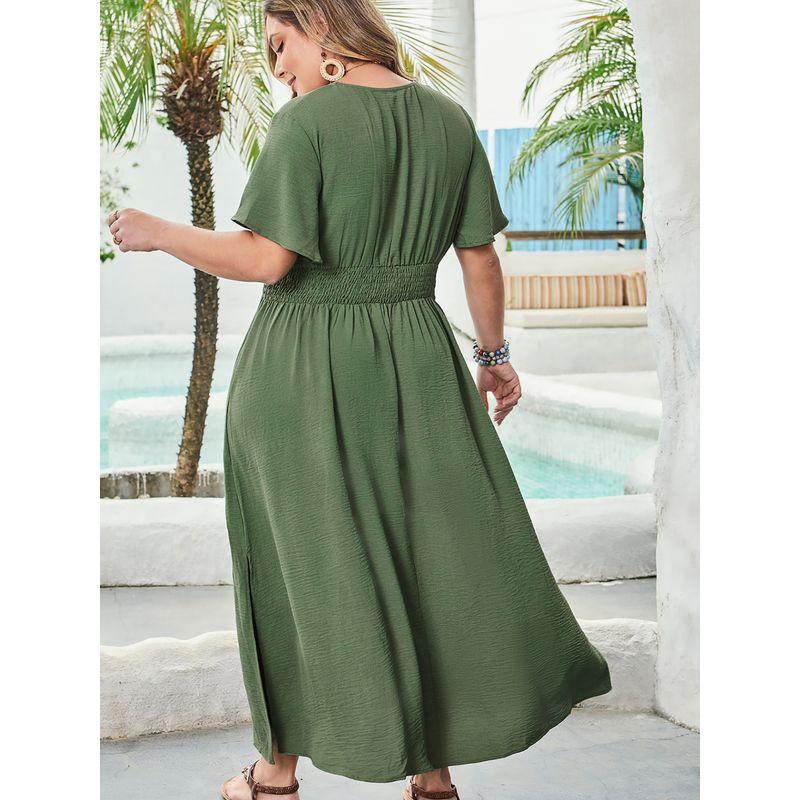 American Shiying Summer New Arrival V-neck plus Size Dress Women 2025 Fashion High Waist Pleated Split Dress