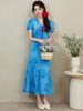 Women's Summer Slimming Tie-Dye Tencel Floral Long Dress
