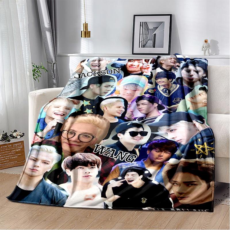 3D Jackson Wang Sångare Stjärna Mjuk Plyschfilt, Flanellfilt Kastafilt för Vardagsrum Sovrum Säng Soffa Picknick Barnpresent
