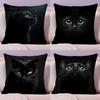 Black Cat Cute Kitty Cushion Cover Plush Fabric Soft Double-Sided Printed Sofa Warm Winter Home Gift Pillow Cover