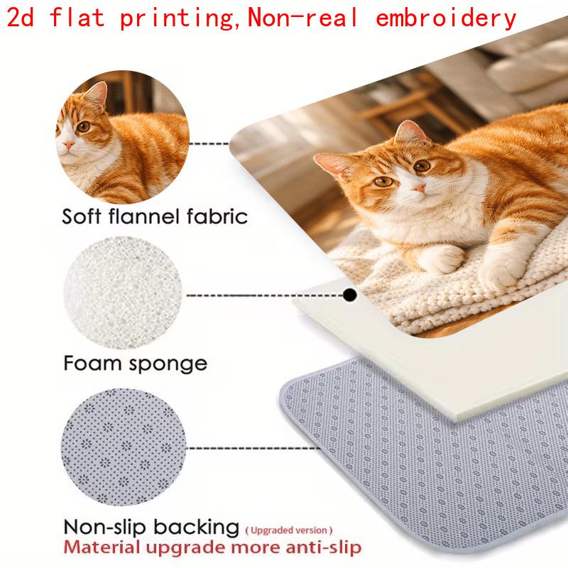 1Pcs Anti Fatigue Kitchen Rugs, Lazy Orange Cat Print Waterproof Non-Slip Thick Cushioned Mat Comfort Standing Mat