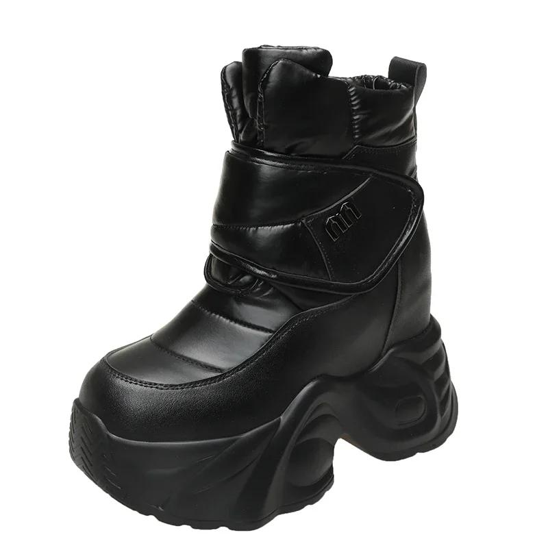 

13СМ Зимние Женские Пуховые Снежные Ботинки Сохраняют Тепло Массивные Короткие Ботинки 2025 Уличные Плюшевые До середины икры Обувь Платформа Противоскользящие Кроссовки 34 чёрный