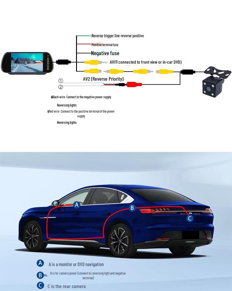 7-calowy monitor w lusterku wstecznym z krótką tablicą rejestracyjną i 7 światłami podczerwieni – bezprzewodowa kamera cofania