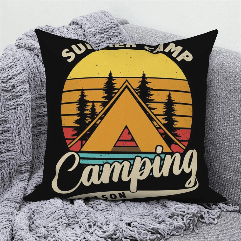 Decorative Cushion Covers Camping Bus Printed Pillow Home Sofa Throw