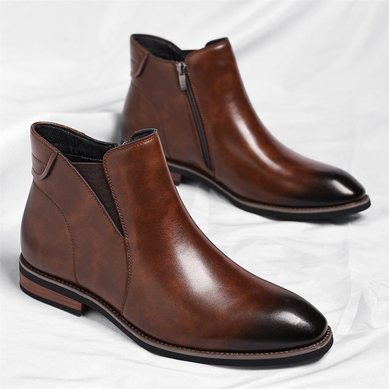 Herbst Winter Neue Chelsea Boots für Herren Mode Lässig Große Größen Reißverschluss Rindsleder Stiefel Männlich Einfarbig Designer Schuhe Mann