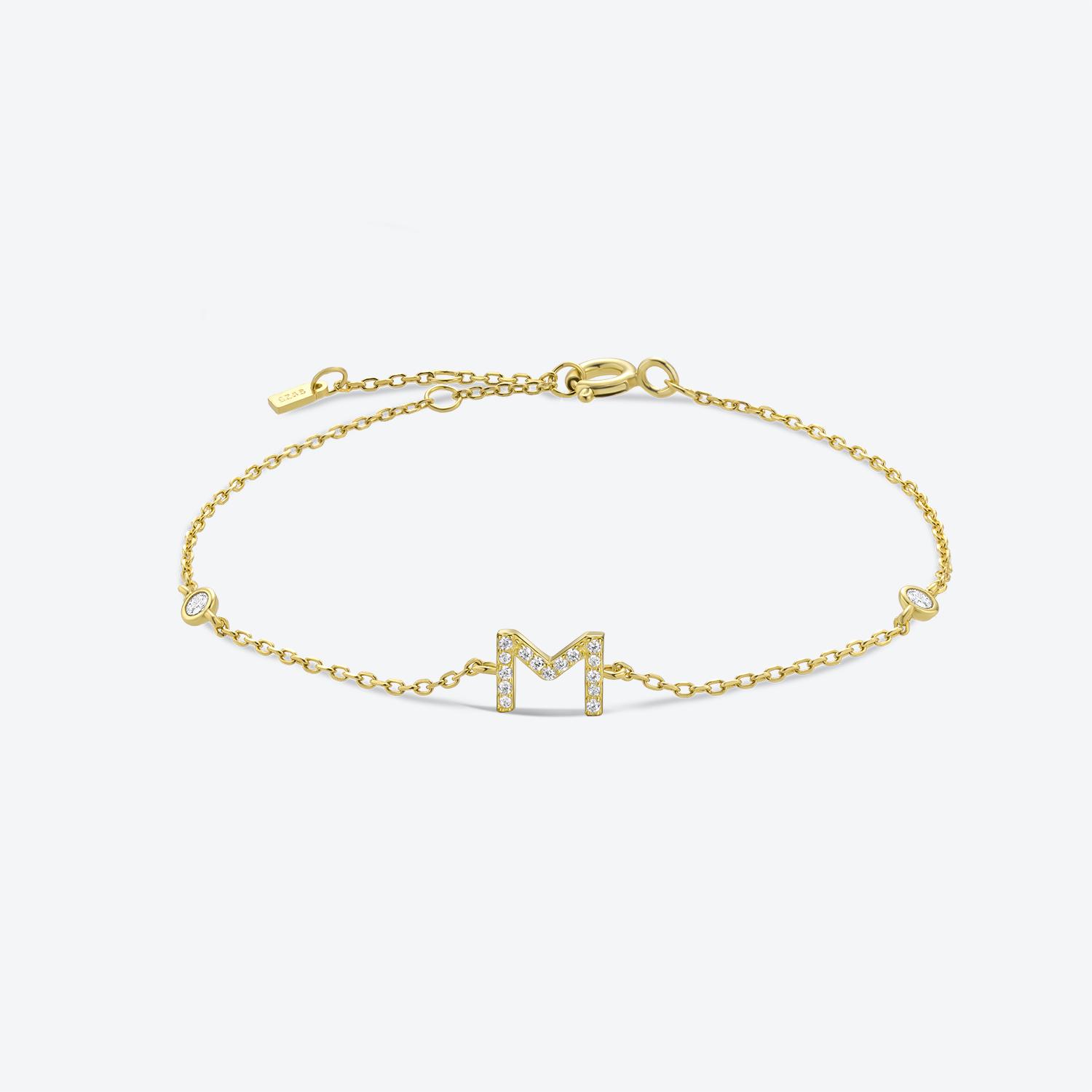 

ANDYWEN браслет из стерлингового серебра 925 пробы с позолоченным монограммой и начальной буквой, женские роскошные ювелирные изделия M
