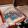 Vintage Court Cheetah Topa Blue Water Drop Gemstone Necklace Haute Couture Jewelry Leopard Blue Water Drop Zircon Bracelet Set