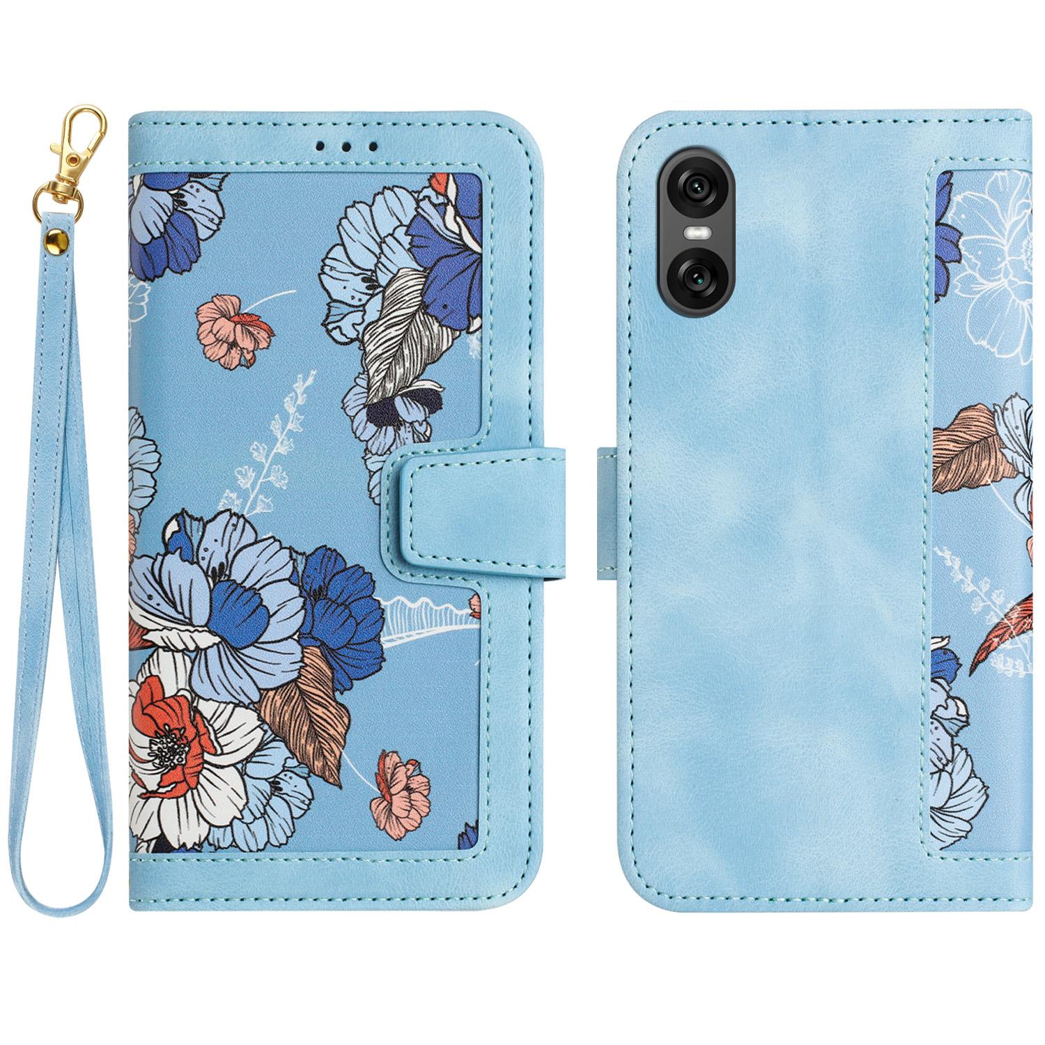 

For Sony Xperia 10 VI Case Card Holder PU Leather Phone Cover Pattern Printed Baby Blue