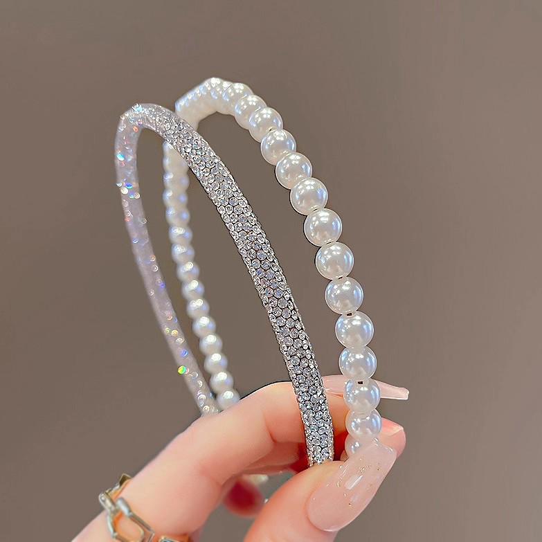 INS Fashion Double-Layer Faux Pearl & Rhinestone Headband: Elegant, Diamond-Studded, Versatile Accessory for Women