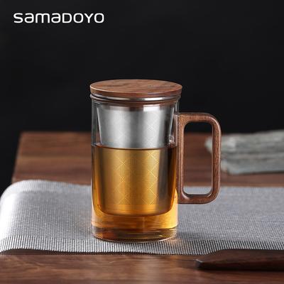 Skleněný šálek na čaj s dřevěným víčkem a uchem, 500 ml žáruvzdorný květinový šálek na čaj