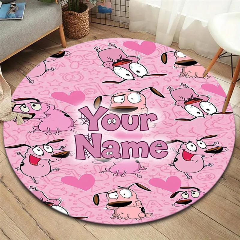 Pink Bunny Galaxy Custom Name Round Area Rug Carpet Rug For Living Room Bedroom Sofa Playroom Decor Nonslip Floor Mat