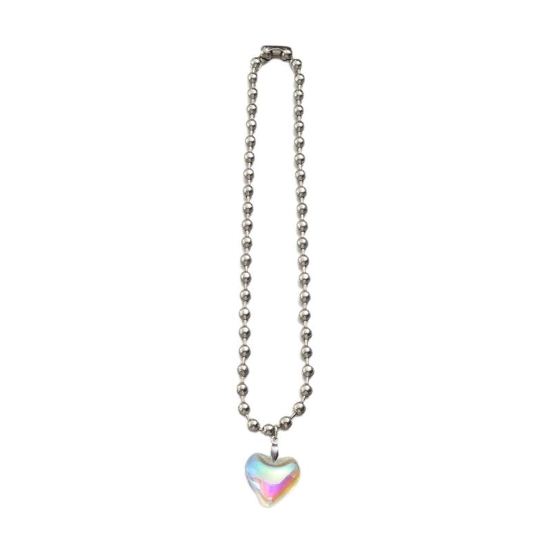 Cute Love Heart Necklace for Women Girls Kpop Fashion Beaded Chain Necklaces Aesthetic Grunge Y2k Accessory Jewellery 1