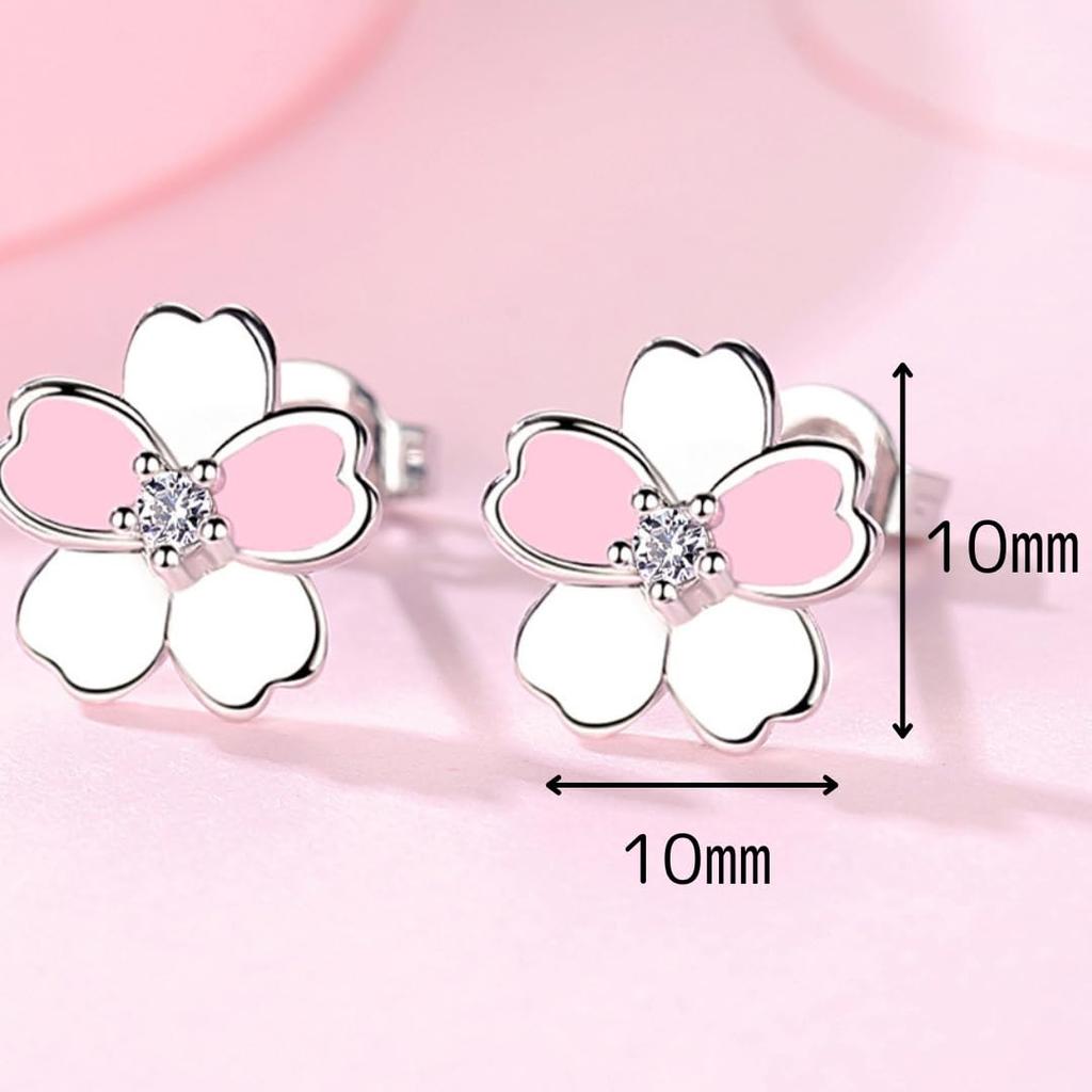 PRIVIE Cherry Blossom 925 Korean Metal Refined Daily Use Women's Earrings, Flower, Pink, Silver, Cute, Stylish, Popular, Fashion, Hypoallergenic,