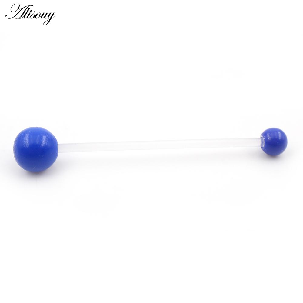 Alisouy 2PCS Candy Color Rubber Ball Women Men Long Industrial Barbell Ear Tragus Helix Cartilage Captive Stud Piercing Earrings
