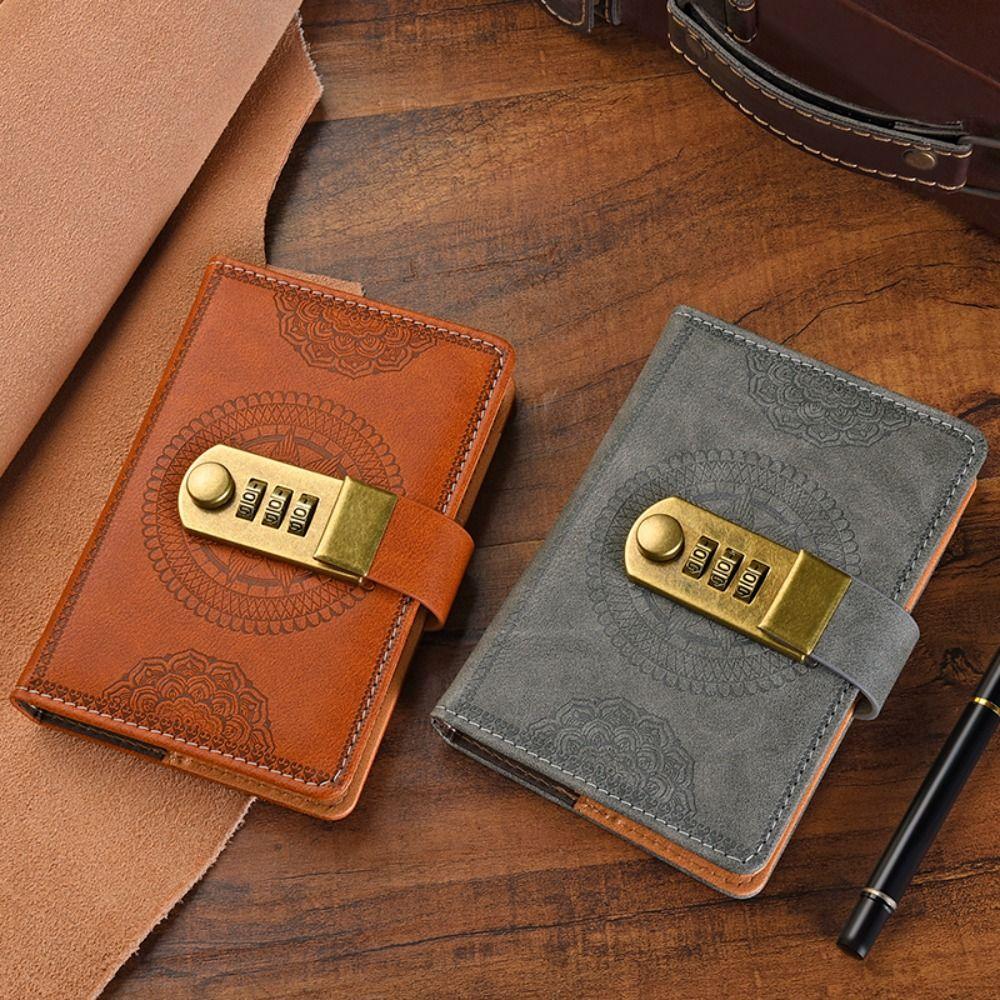 PU Cover PU Notebook with Lock Line Office Notebook A7 Notebook with Lock Leather Journal Office