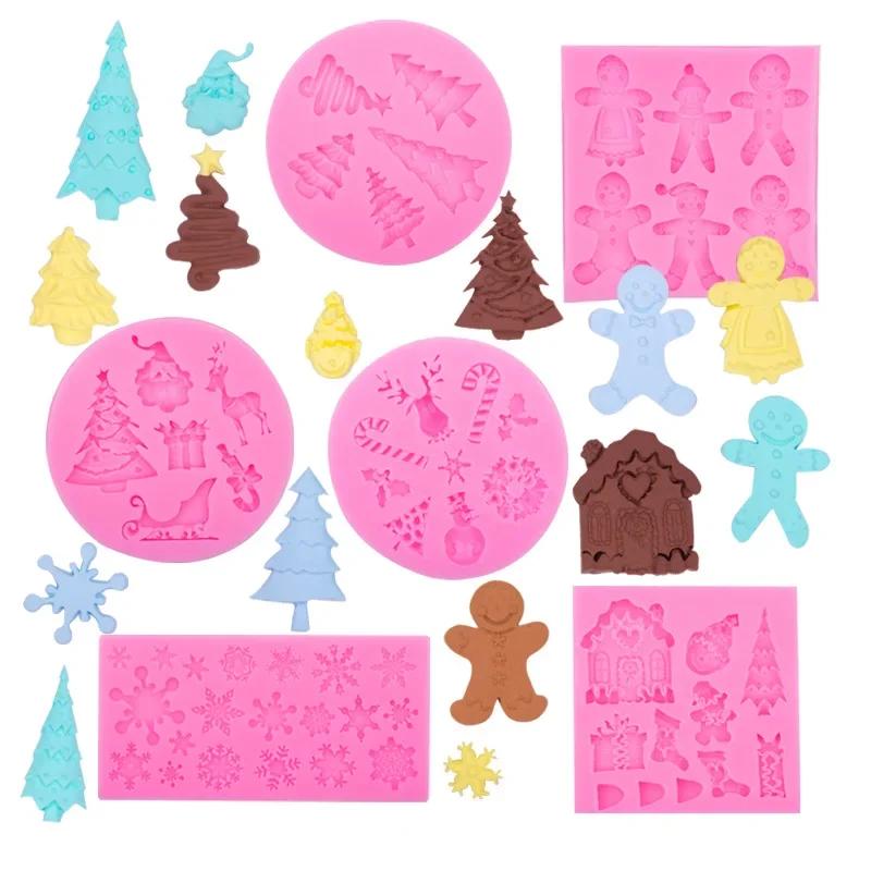 6pcs Christmas Mold Silicone Diy Christmas Tree Decoration Silicone Epoxy Resin Mold Cake Accessories Diy Baking Tools