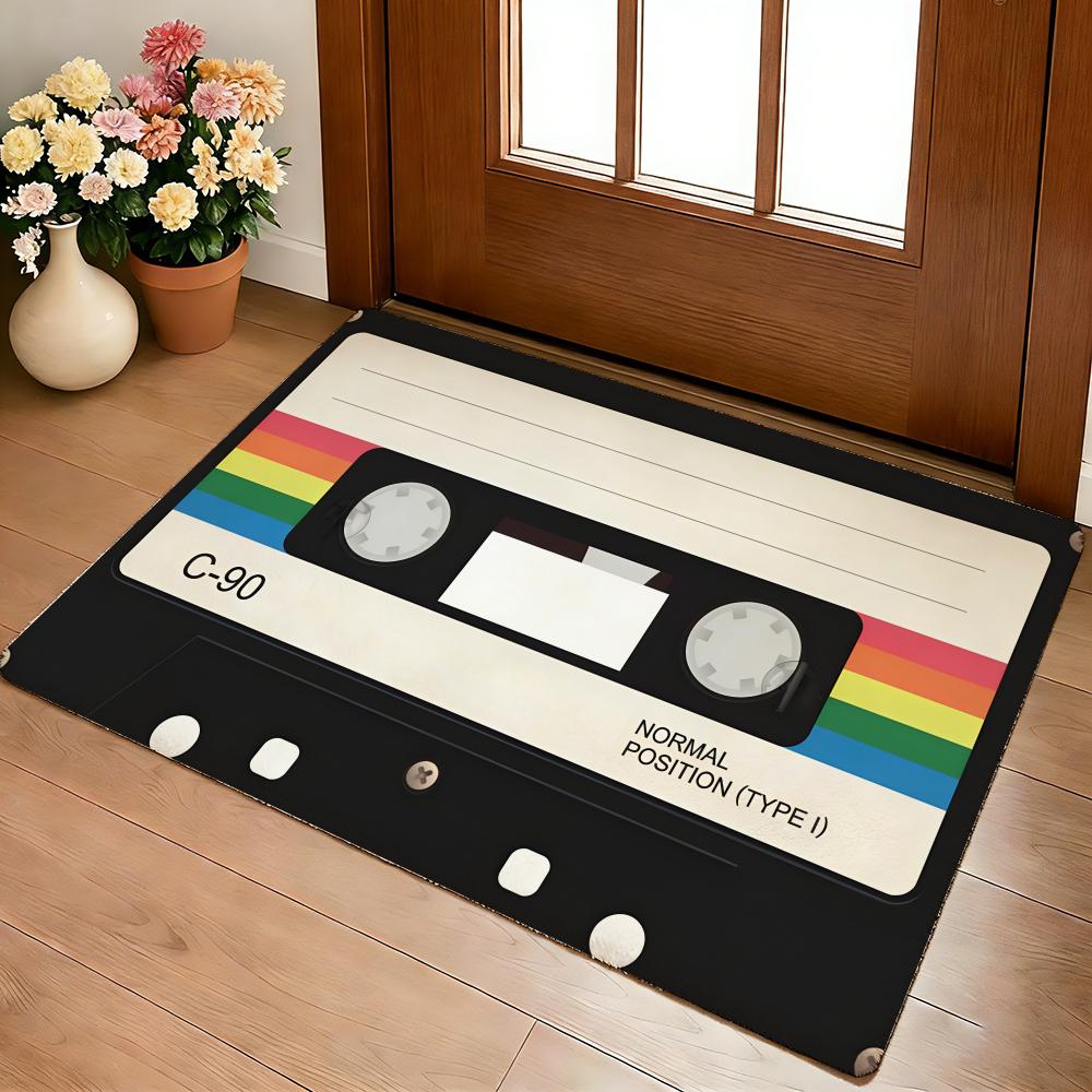 Vintage Tape Video Floor Mat Cozy Flannel Soft Thick Non-Slip Mat For Living Room Bedroom Kitchen Decor Rugs