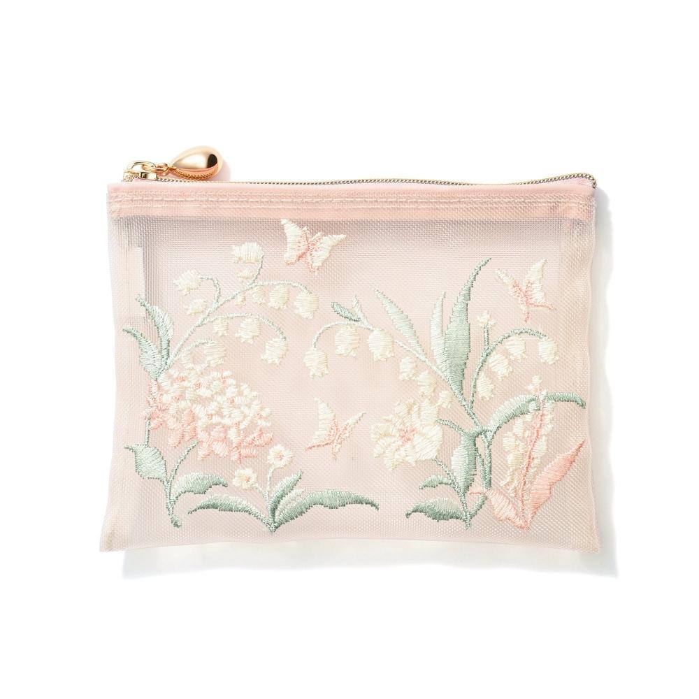 Franc Franc Japan Mesh Embroidered Mini Flat Pouch Pink