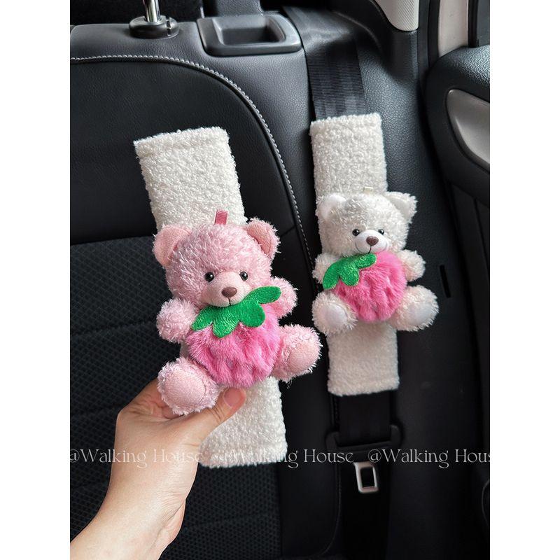 Car seat belt shoulder pad cute Fancy strawberry Bear Stuffed car interior decorations ornaments gift