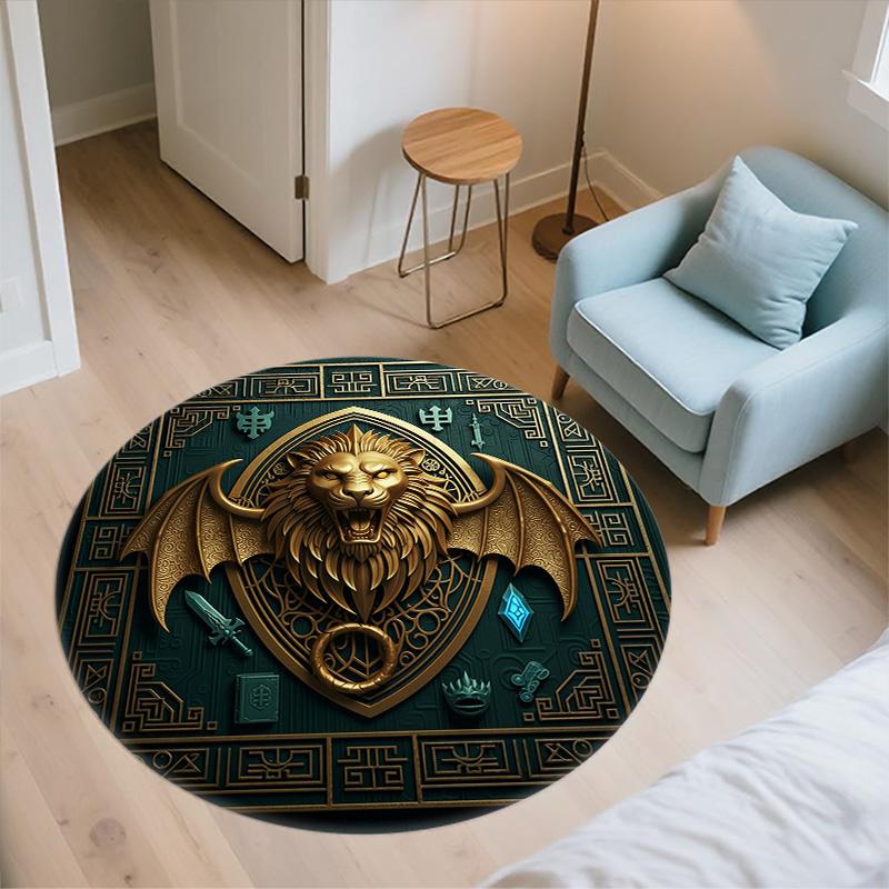 Relief Lion,Round Area Rug,Carpet Rug for Living Room Bedroom Sofa Playroom Decor,Non-slip Floor Mat