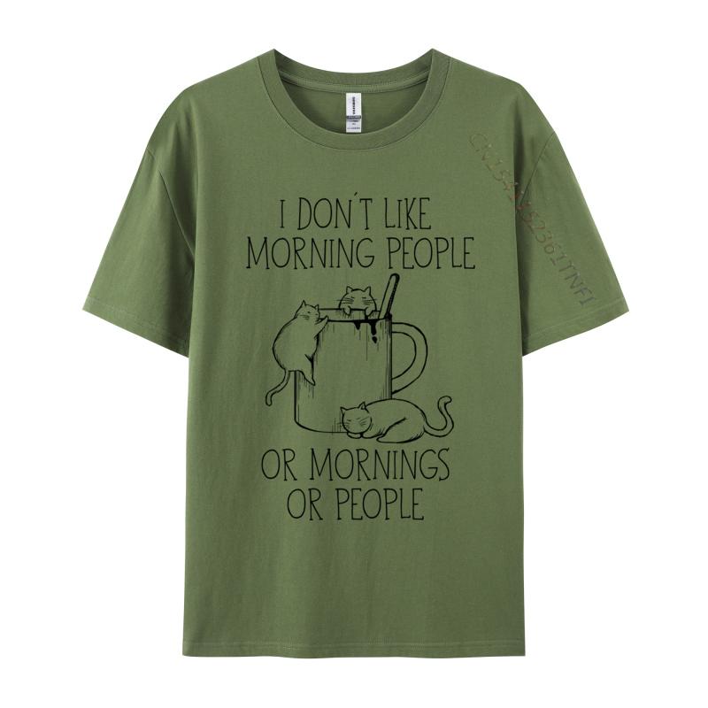 I Hate Morning People And Mornings And People Coffee Cat Cotton Unisexs Casual Unisex Tshirt Camisa Tops Shirt Retro Unique