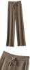 BXINF Women's Wide-Leg Pants, Loose Fit, Slimming, Versatile, Refreshing, Stylish, Casual, Work Pants (JP, Alphabet, 2XL, Brown)