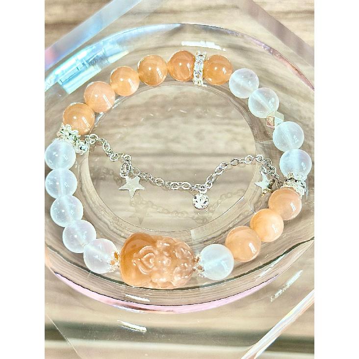 Natural Five Elements Multi-Gemstone White Crystal, Amethyst, Green Phantom Quartz, Strawberry Quartz Multi-Gemstone Single-Strand Bracelet for
