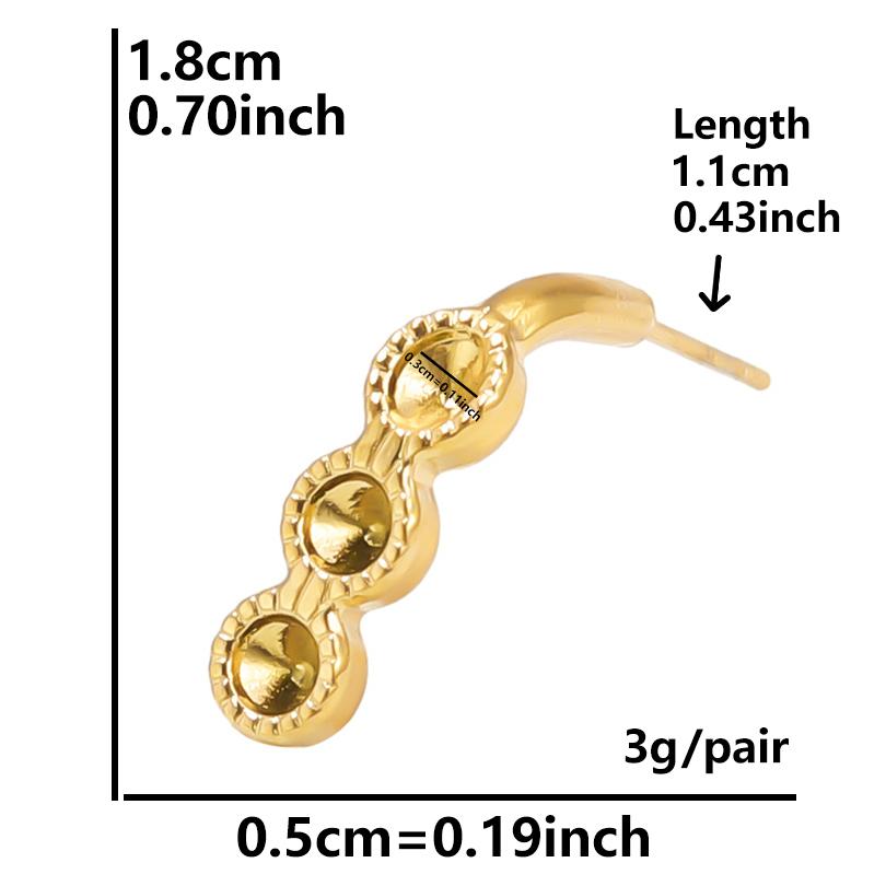 6pcs Real Gold Plated Geometric Round Oval Heart Blank Settings DIY Stone Enamel Crystal Stainless Steel Ear Studs For Women Men