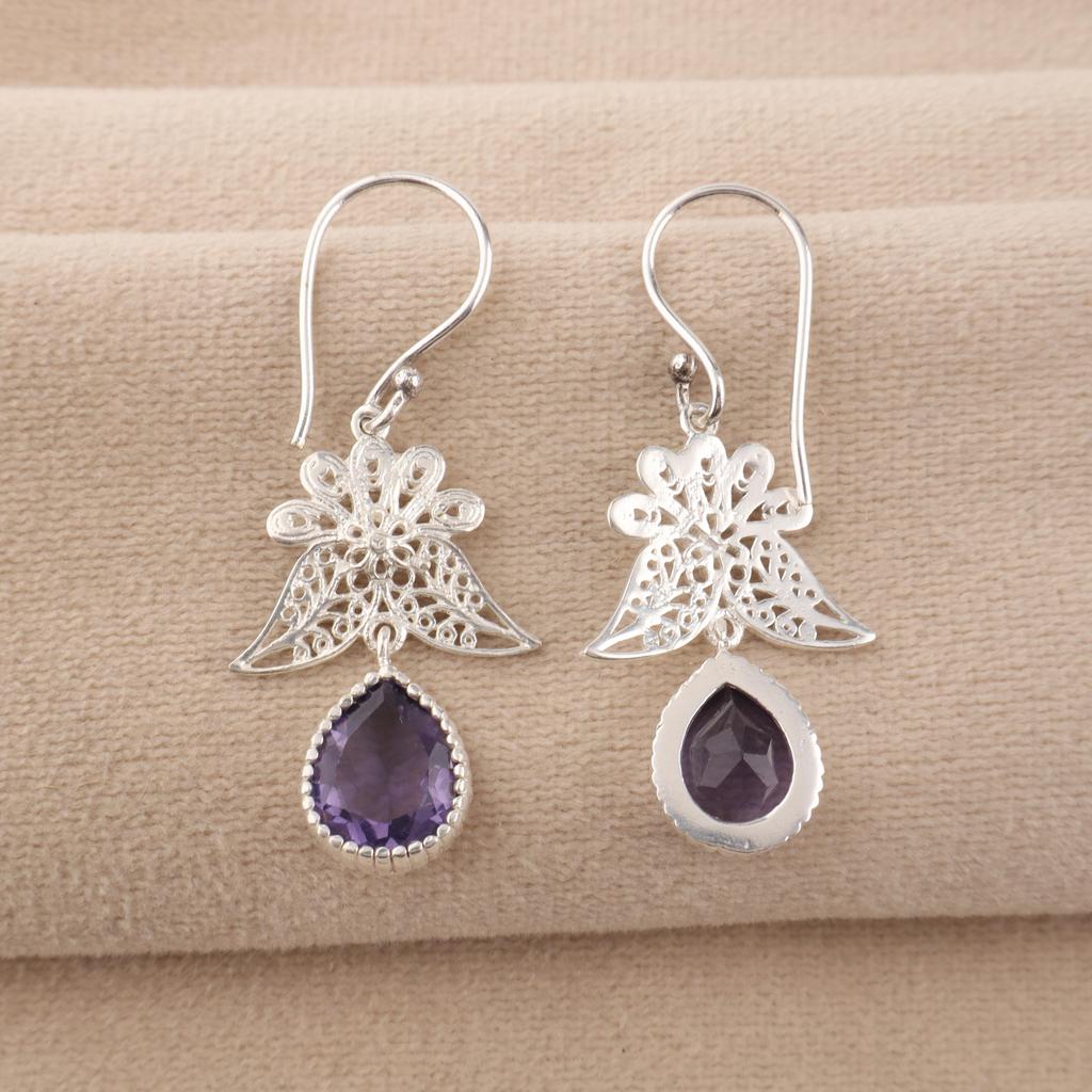 Natural Iolite Gemstone 925 Sterling Silver Designer Jewelry Handmade Drop/Dangle Earrings 1.84" For Anniversary Gift CE-23-11