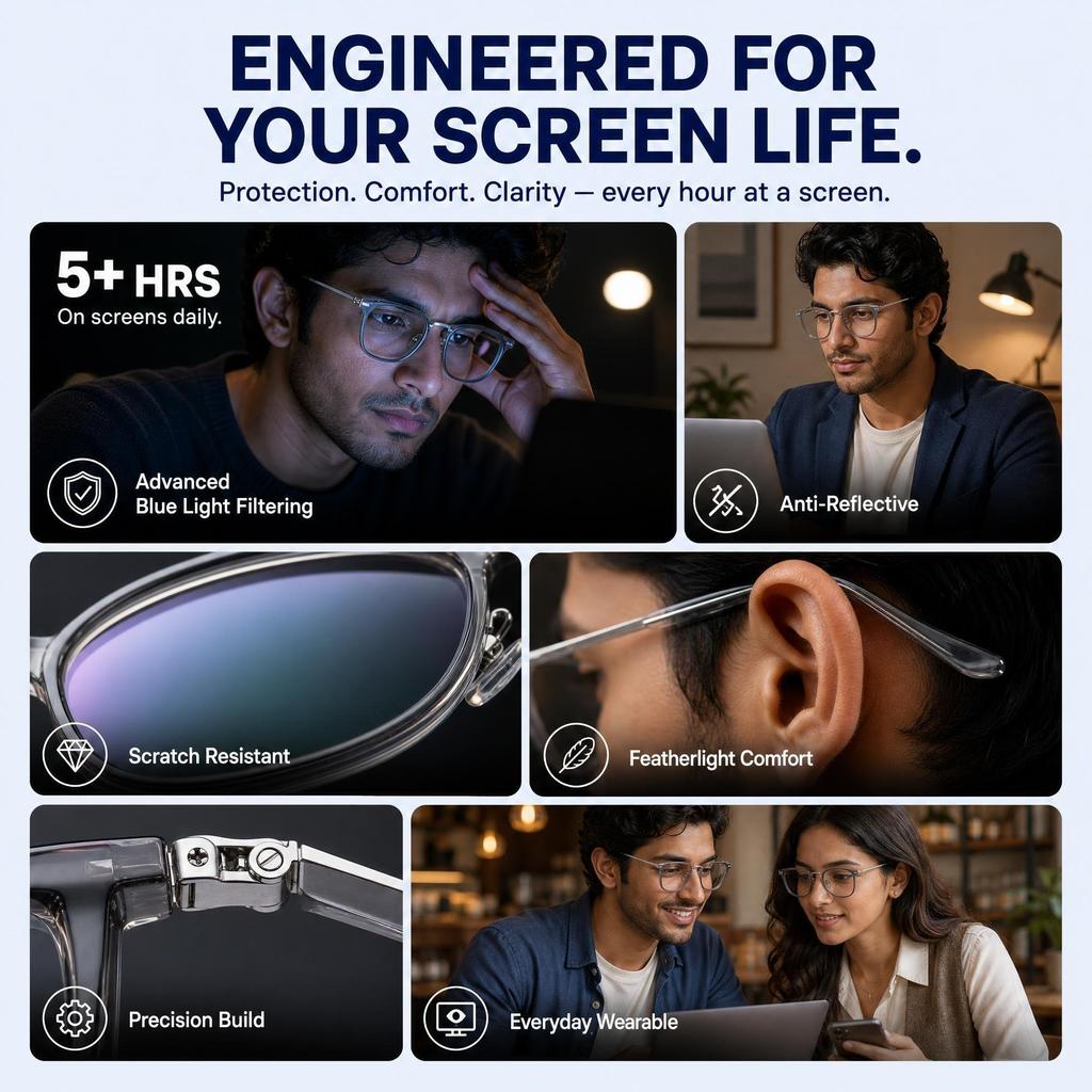 LENSKART BLU | Zero Power Blue Cut Computer Glasses | Anti Glare, Lightweight & Blocks Harmful Rays | Full Rim Square | 100% UV Protected | For M