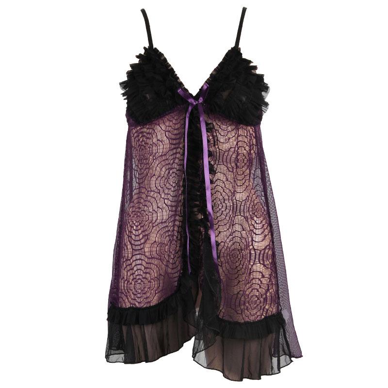 European-American Style Mesh Lace Nightgown Pajamas - Sexy and Flirtatious Cardigan Design for Women
