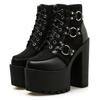 Fashion Women's Punk Nightclub High Heeled Boots Super High Heel 15CM Thick Platform Ankle Bootie Buckles Lace Up Women Boots Size42