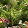 Bird Garden Stakes Set of 2 Iron Soil Insert Pieces for Pots, Flower Rows and Lawn Edges with Aged Brown Yard Form for Home Use Daily