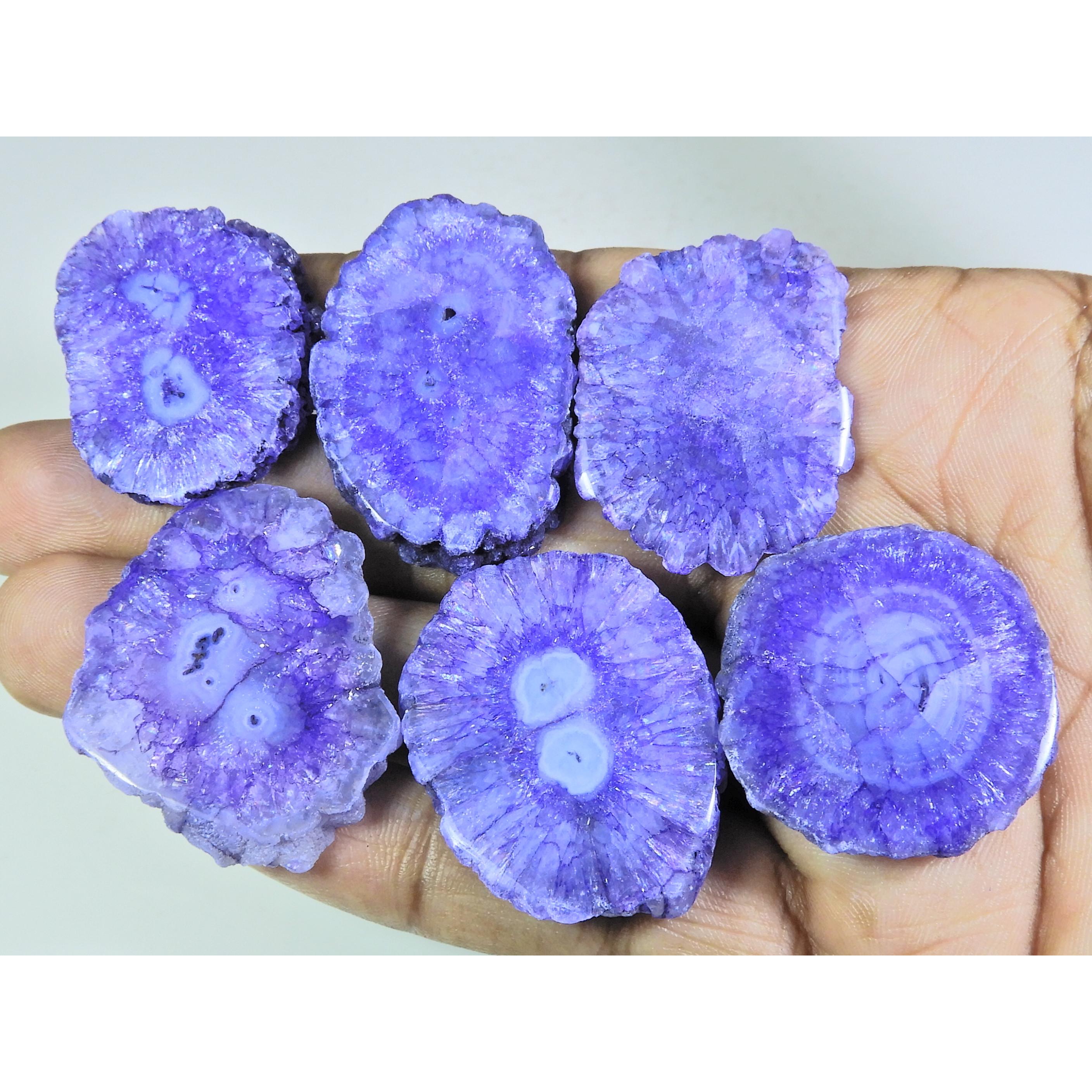 

370Cts. Dyed Solar Druzy Agate Mix Shape Cabochon Loose Gemstone 06 Pcs Lot A-694