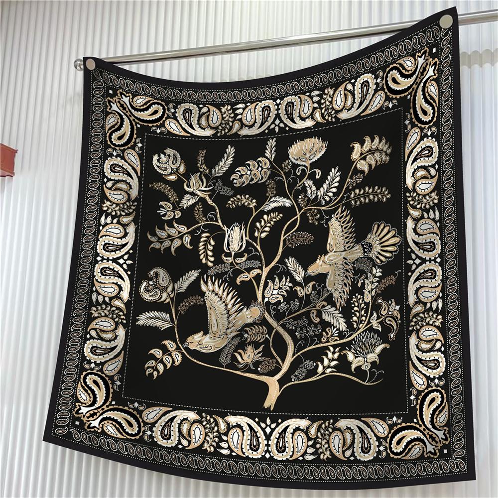 90Cm Square Scarf Women Fashion Floral Twill Silk Scarf Shawl Hijab Luxury Bandana Foulard Neckerchief Head Scarf For Lady