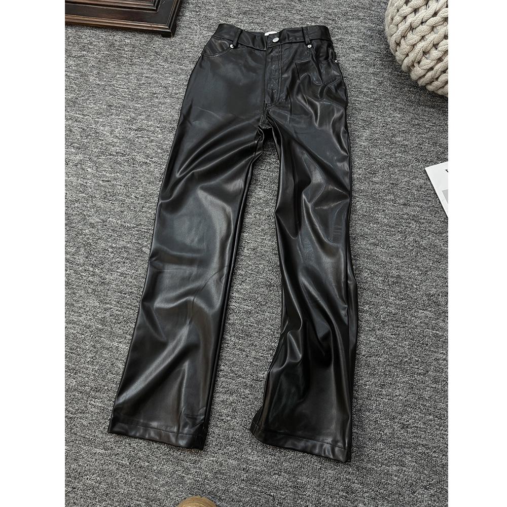 

2024 Plus Size Retro Wide Leg PU Leather Pants: European & American Style Medium чорний