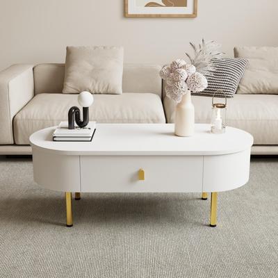 Couchtisch, mit 2 Schubladen, goldenen Griffen und Beinen, gebogene Ecken, geräumiger Stauraum, elegantes Design Wohnzimmermöbel