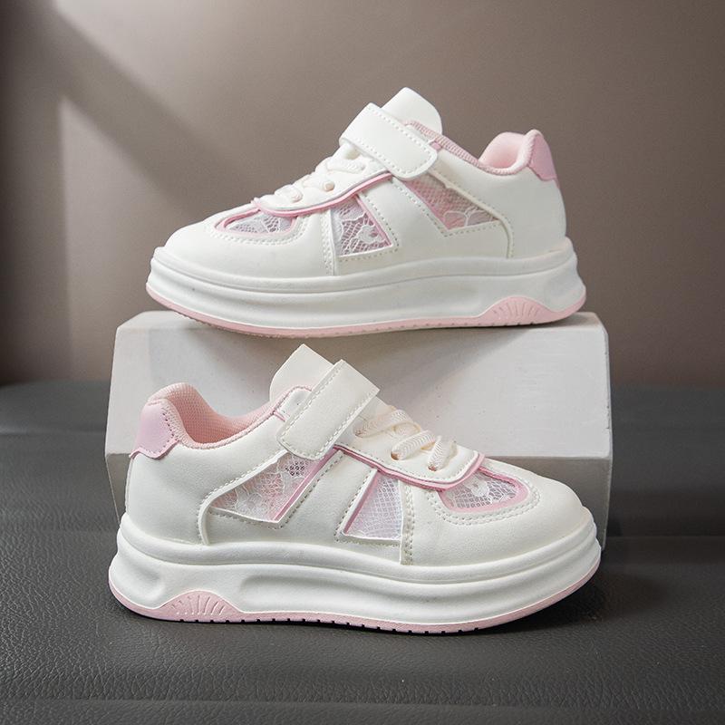 

New Spring Soft-Soled Casual Children s White Shoes for Girls, Sweet Bowknot Elementary School Sneakers, Trendy 32-37One Hand6Double рожевий