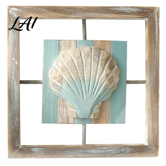 Nordic Style Hanging Decor 3D Conch/Starfish/Shell Wooden Frame Wall Art Distressed Coastal Decoration Small Beach House Ornaments Ocean Inspired