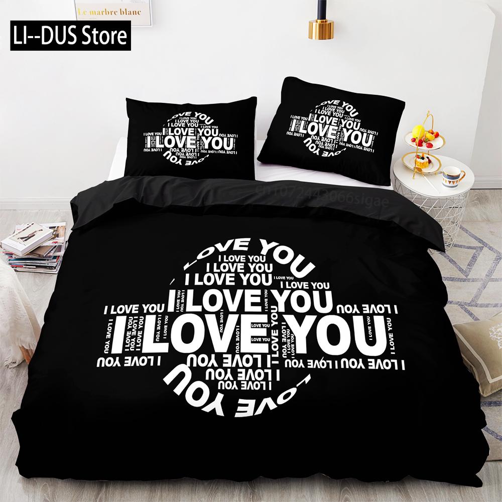 Αγάπη Σετ Κλινοσκεπασμάτων Μονό Δίκλινο Πλήρες Queen King Size Σετ Κρεβατιού Γάμου Aldult Παιδικό Υπνοδωμάτιο Σετ Παπλωματοθήκης 3D Ζευγάρι Anime 035