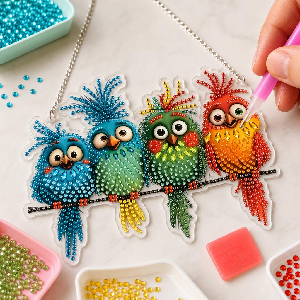 Bird Ornament Keychain, Cute Hanging Charm Kit