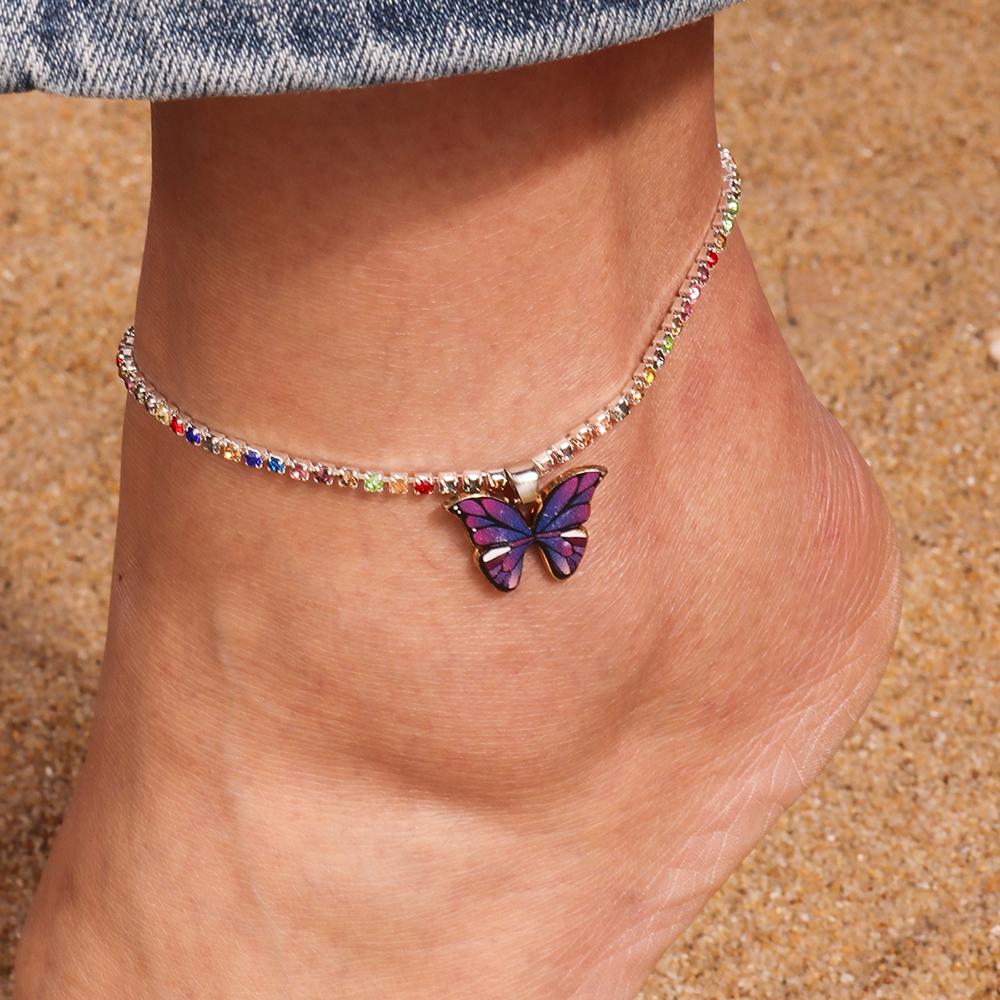 Cute Colorful Butterfly Anklet for Women Girls Crystal Chain Anklets Party Holiday Foot Jewelry Gifts