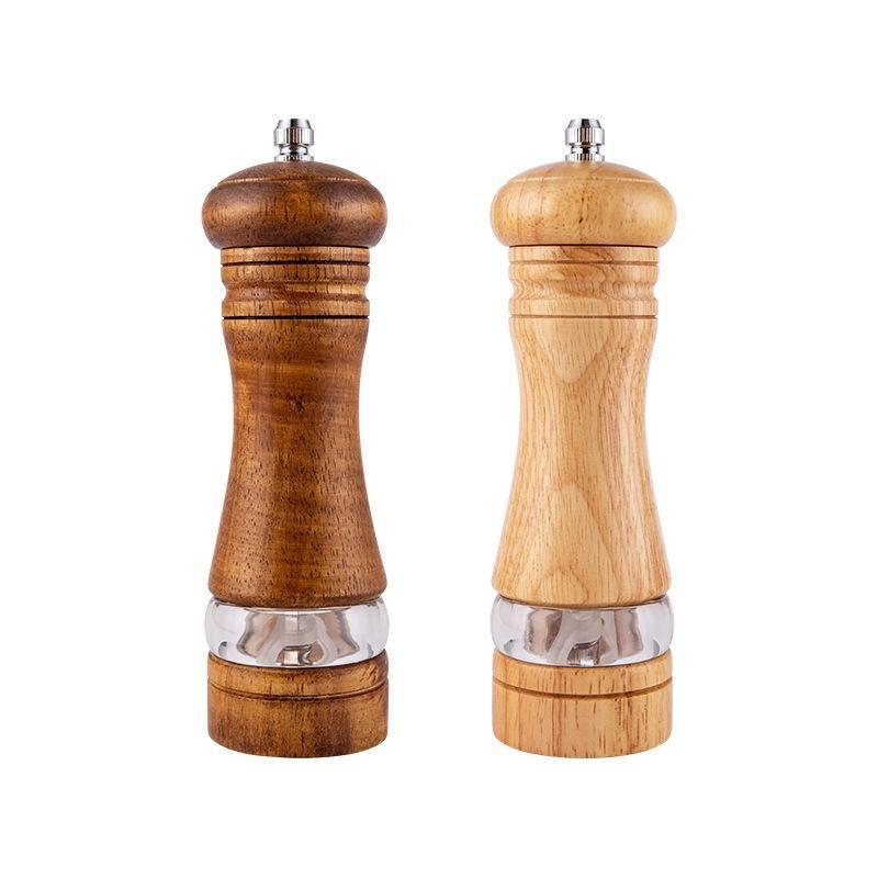 3Pcs Manual Pepper Grinder Rubber Wood Ceramic Core Freshly Ground Pepper Powder Seasoning Grinder Bottle Adjustable Coarseness