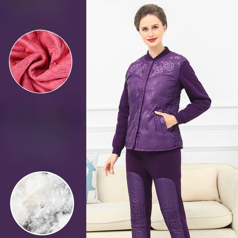 

Женский термобелье для женщин среднего и пожилого возраста, зимний кардиган для мам, плюс утолщенная бархатная осенняя одежда, длинные брюки для женщин M