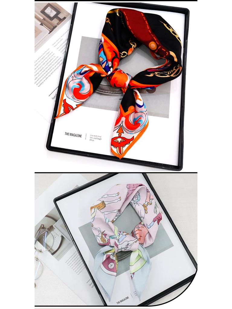 Women's Custom Pattern Silk Square Scarf - Imitation Satin Hair Ribbon & Neckerchief